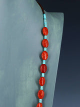 Native American Apple Coral and Turquoise Single Strand Necklace