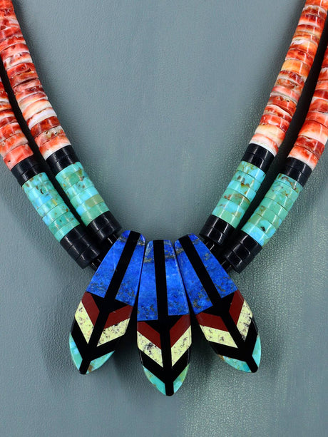 Native American Santo Domingo Spiny Oyster Feather Necklace