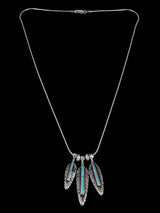 Native American Sterling Silver Turquoise Feather Inlay Necklace