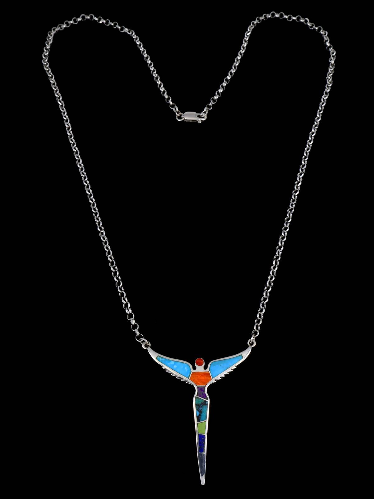 Navajo Indian Summer Inlay Sterling Silver Necklace