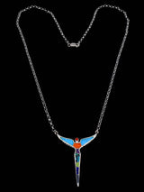 Navajo Indian Summer Inlay Sterling Silver Necklace