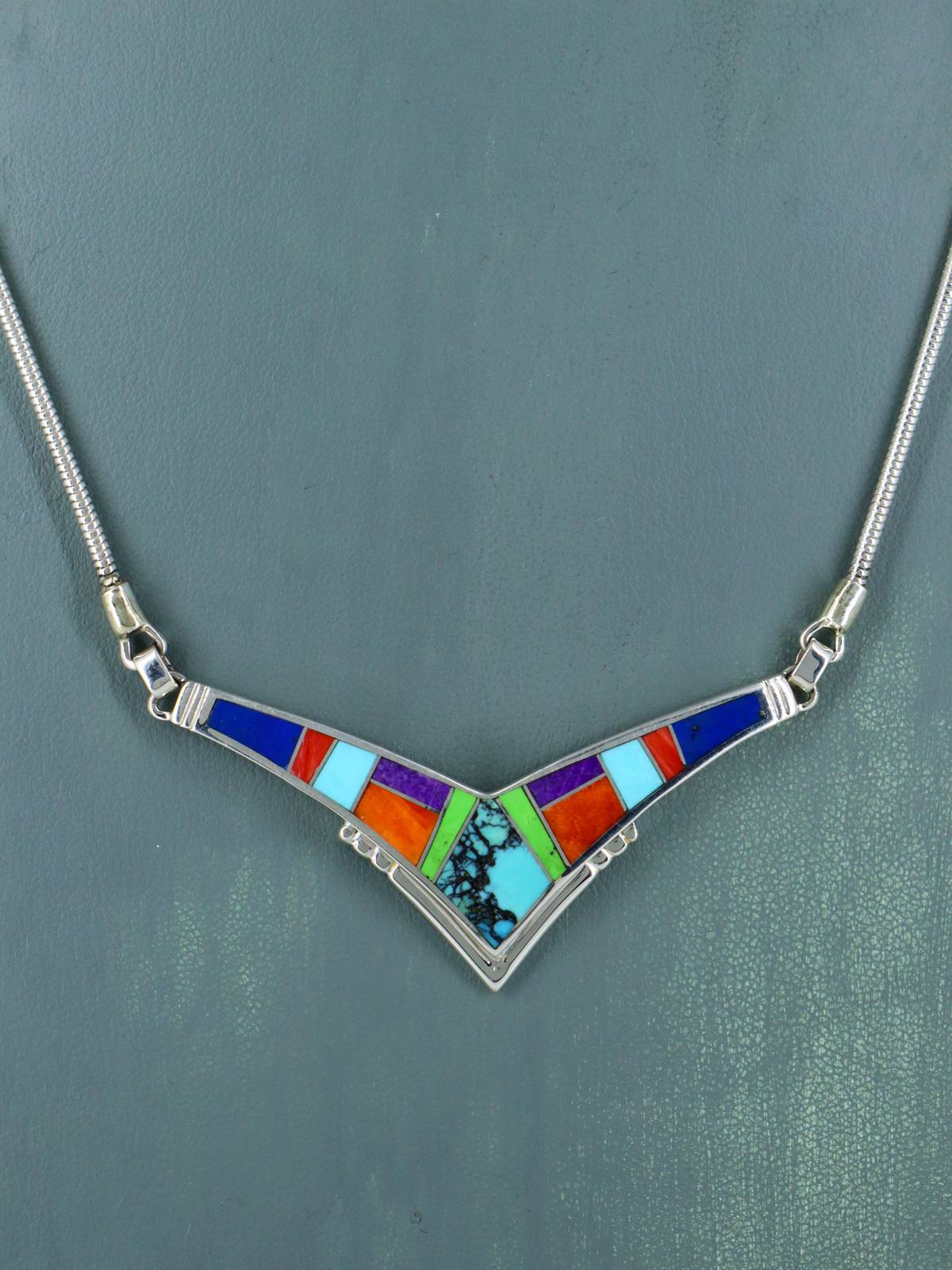 Navajo Indian Summer Inlay Sterling Silver Necklace