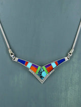 Navajo Indian Summer Inlay Sterling Silver Necklace