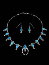 Juego de collar de plata de ley con diseño de caballo del cielo, color turquesa y flor de calabaza
