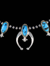 Juego de collar de plata de ley con diseño de caballo del cielo, color turquesa y flor de calabaza