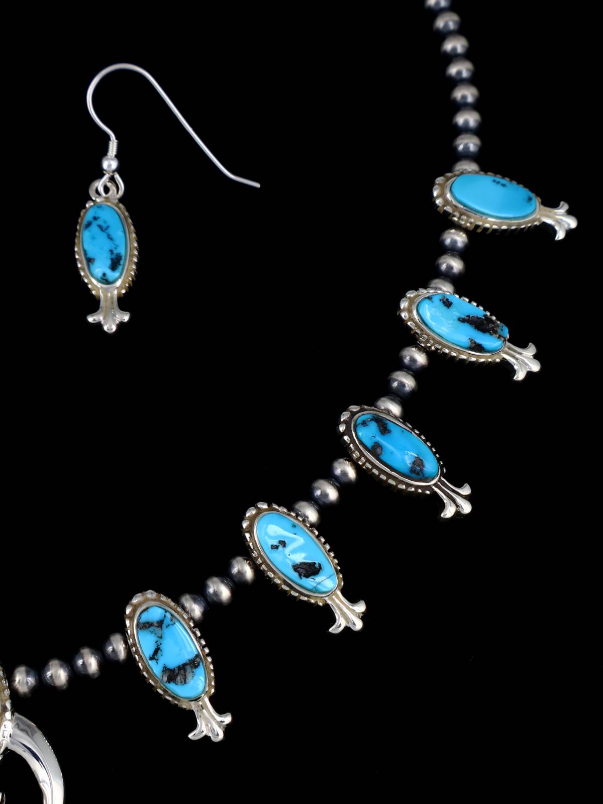 Juego de collar de plata de ley con diseño de caballo del cielo, color turquesa y flor de calabaza