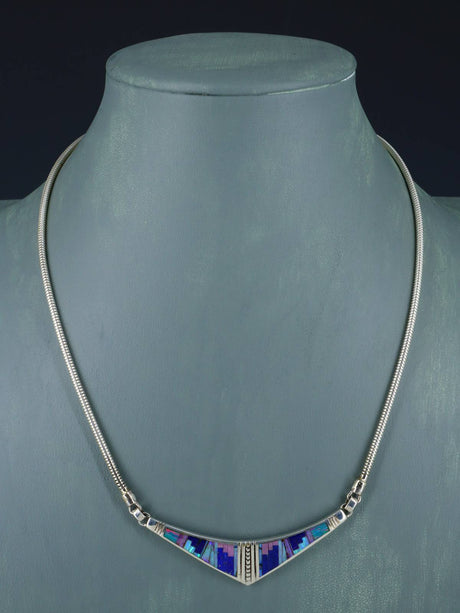 Navajo Monarch Opal Inlay Sterling Silver Necklace