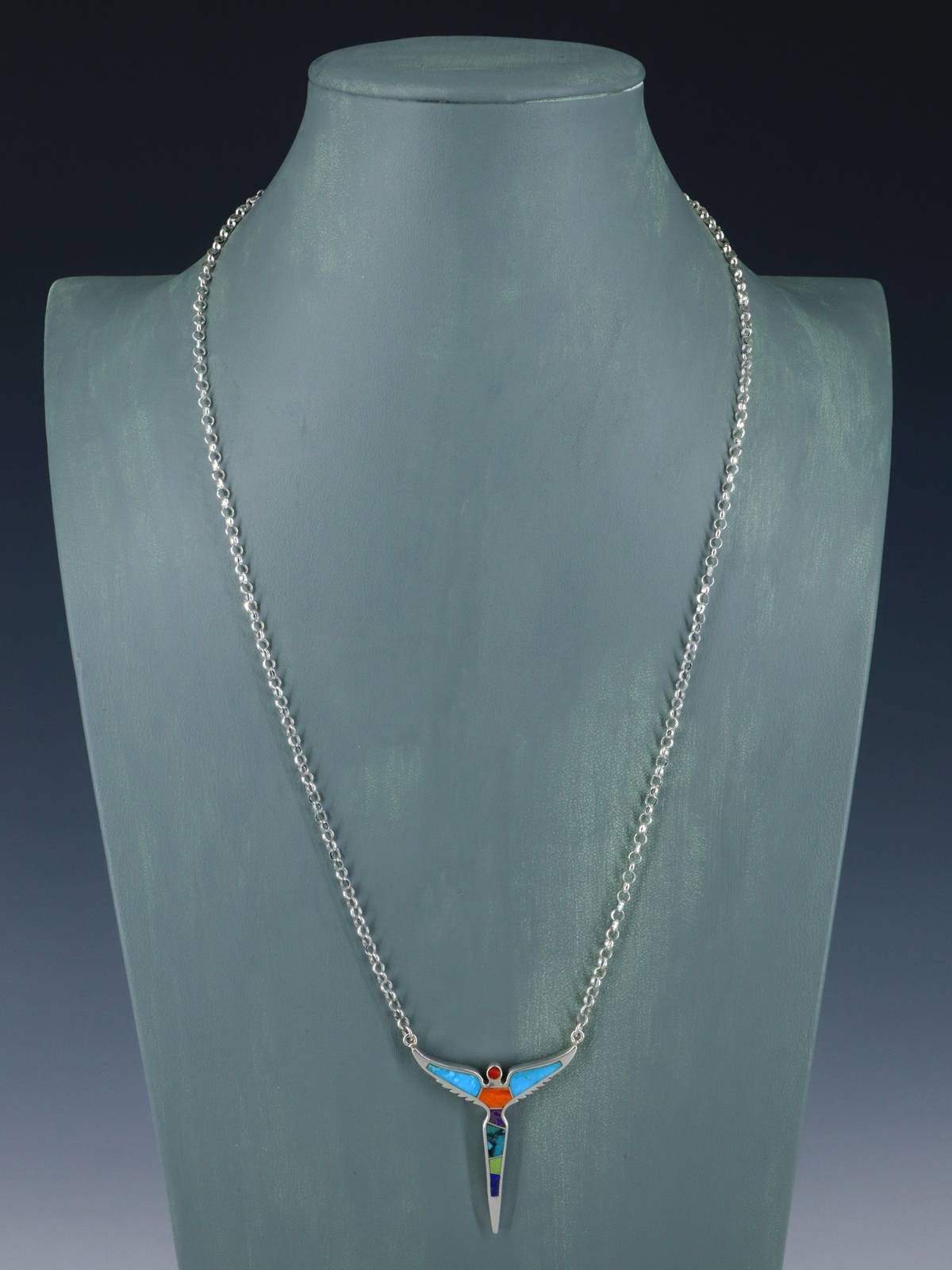 Navajo Indian Summer Inlay Sterling Silver Necklace