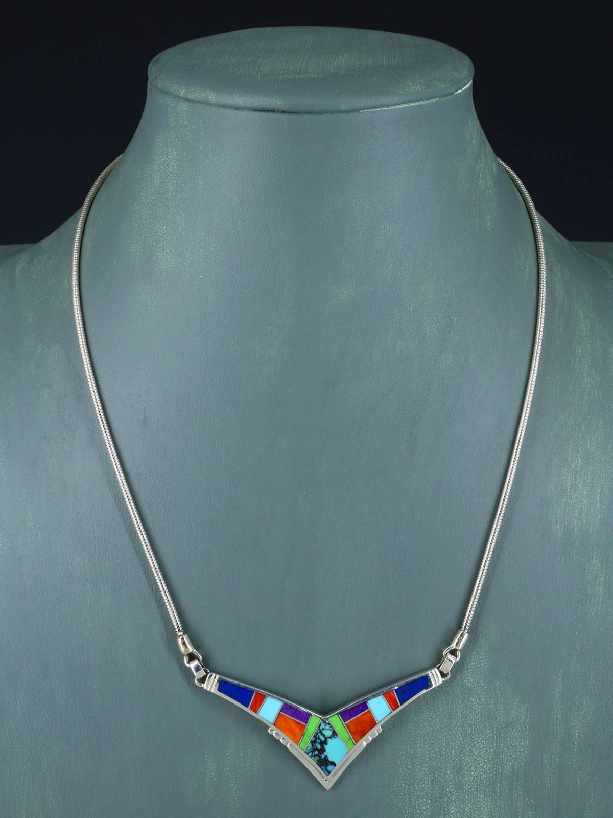 Navajo Indian Summer Inlay Sterling Silver Necklace