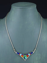 Navajo Indian Summer Inlay Sterling Silver Necklace