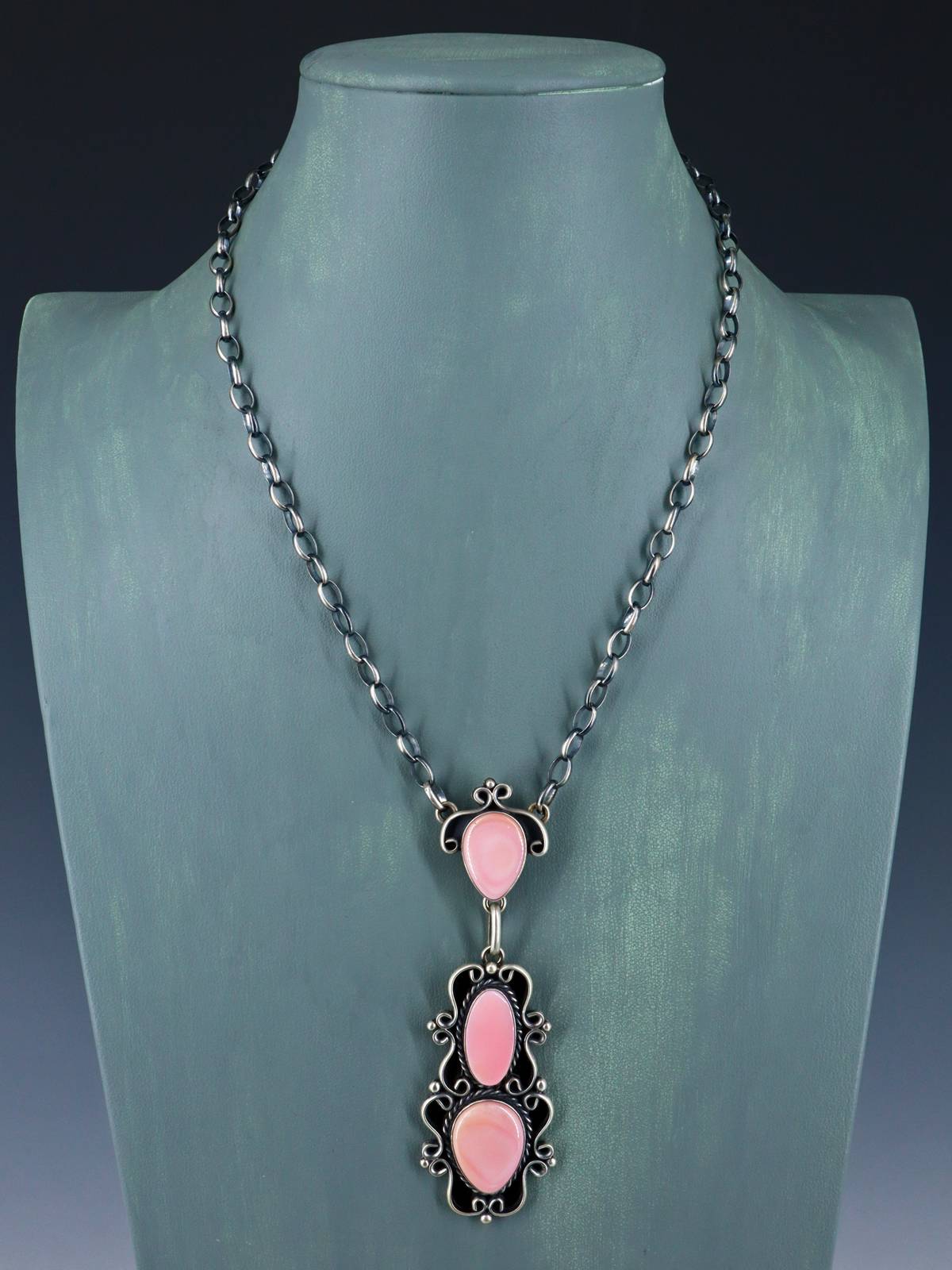 Ensemble collier et boucles d'oreilles lariat en argent sterling rhodochrosite amérindien
