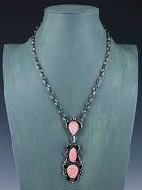 Ensemble collier et boucles d'oreilles lariat en argent sterling rhodochrosite amérindien
