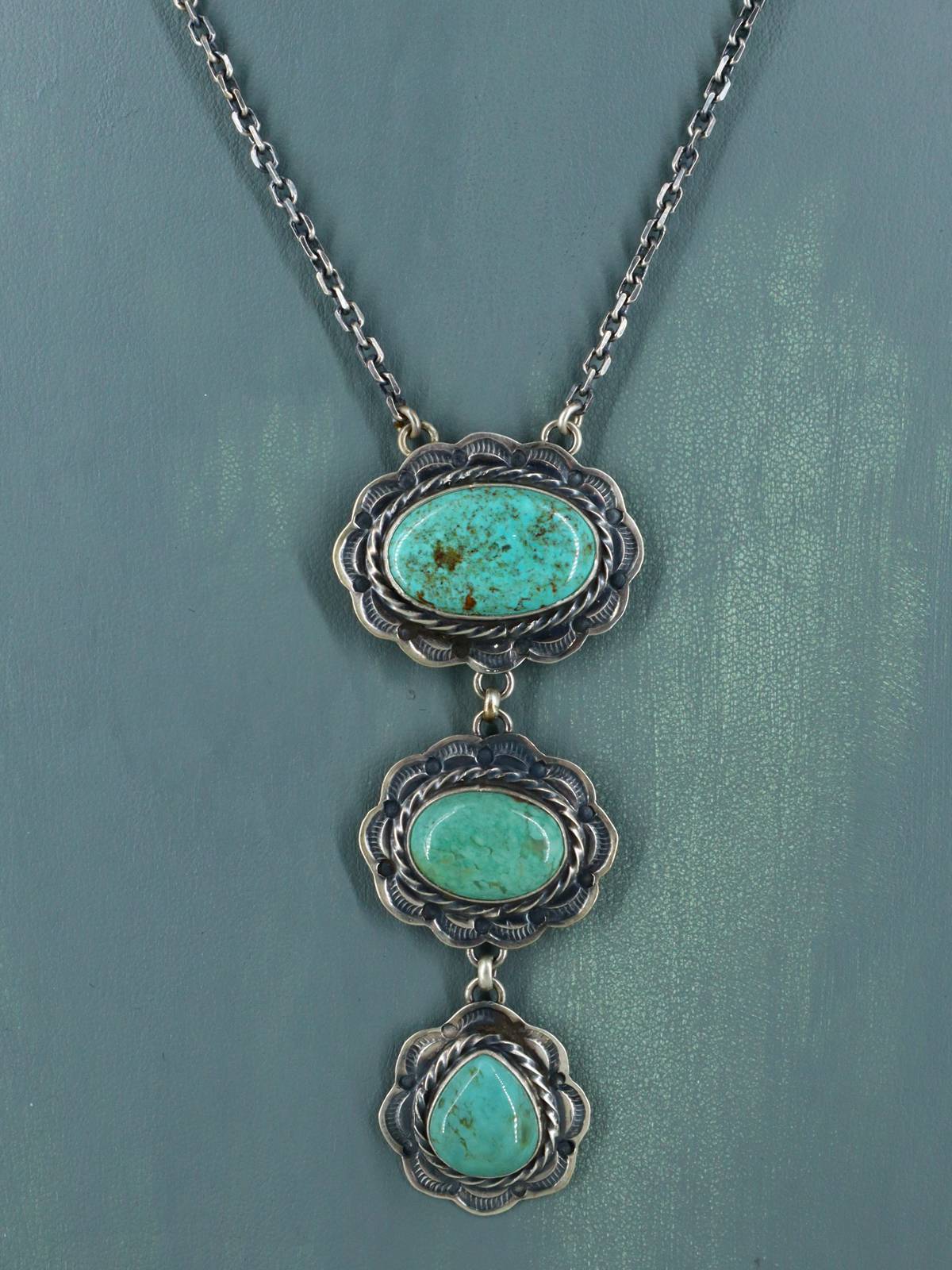Native American Turquoise Sterling Silver Lariat Necklace