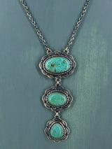 Native American Turquoise Sterling Silver Lariat Necklace