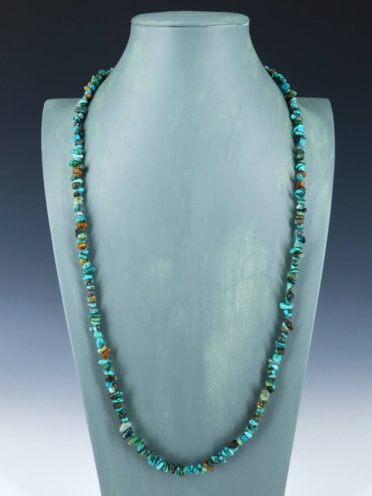 Collar de turquesa de una sola hebra de joyería india nativa americana de 22"