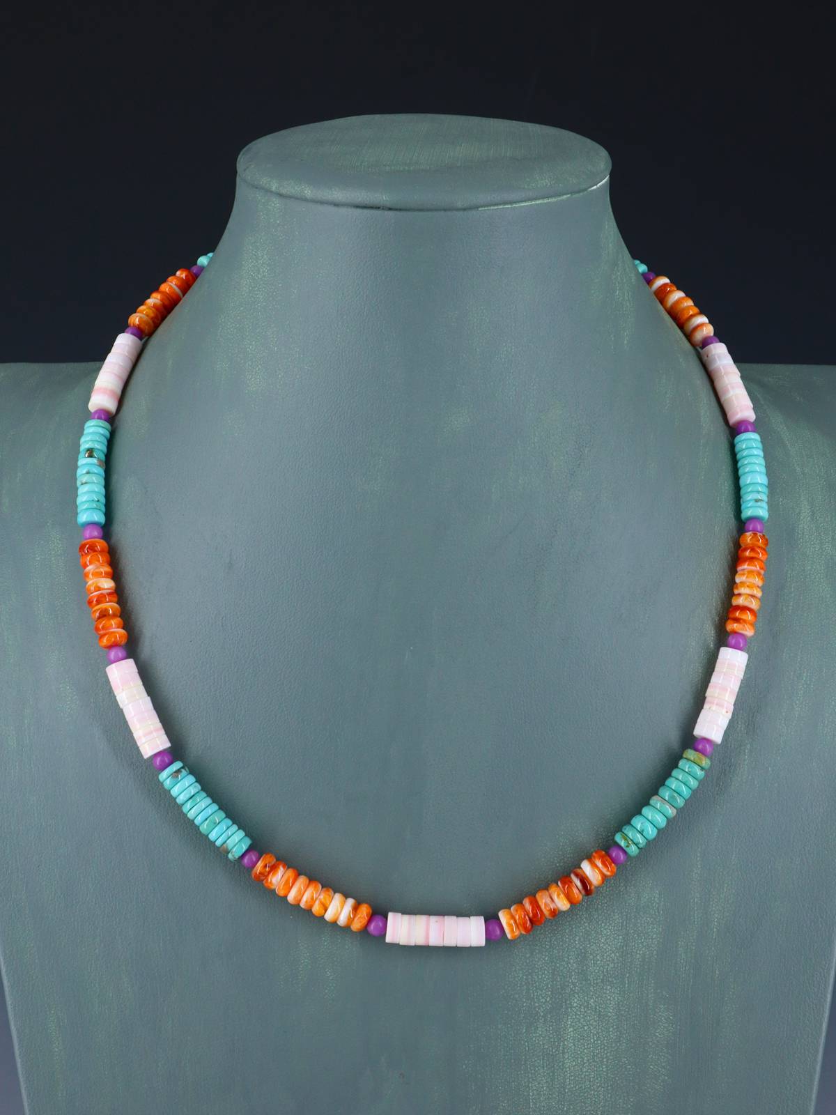 Single Strand Spiny Oyster and Turquoise Beaded Necklace