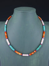 Single Strand Spiny Oyster and Turquoise Beaded Necklace