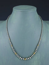 Graduated 18K Gold and Sterling Silver Beaded Necklace
