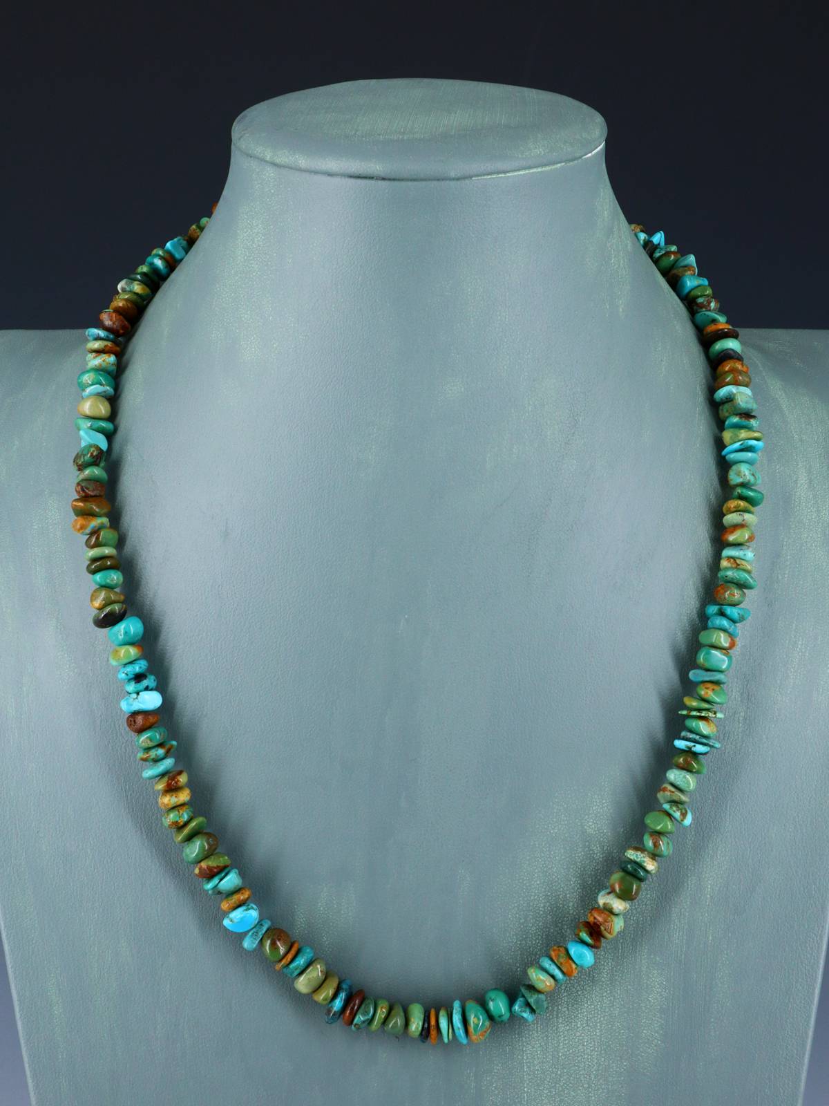 Collar de turquesa de una sola hebra de joyería india nativa americana de 22"
