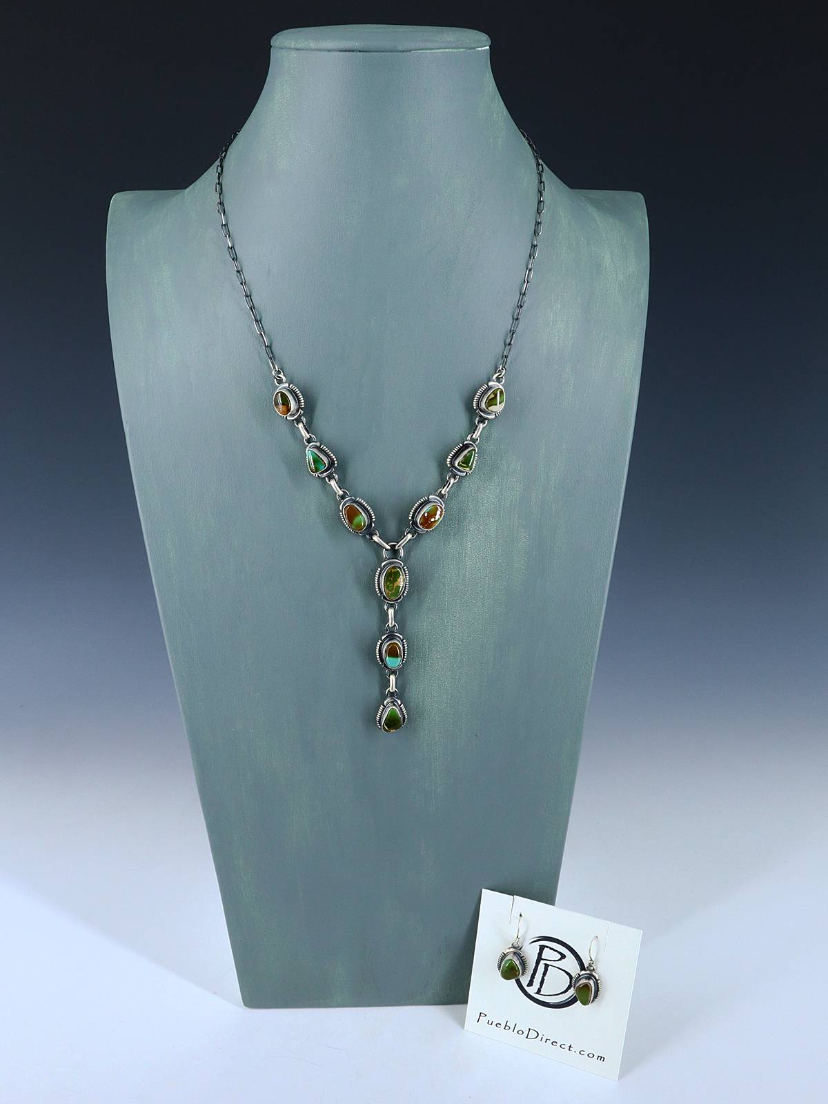 Navajo Natural Royston Turquoise Link Chain Lariat Necklace Set