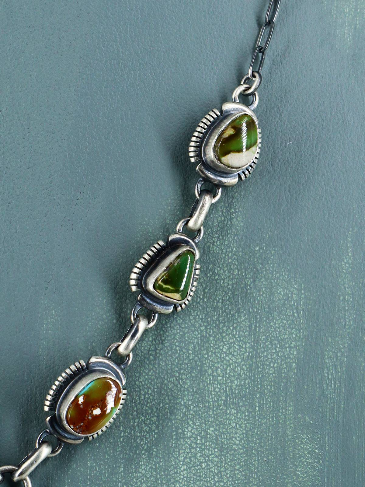Navajo Natural Royston Turquoise Link Chain Lariat Necklace Set