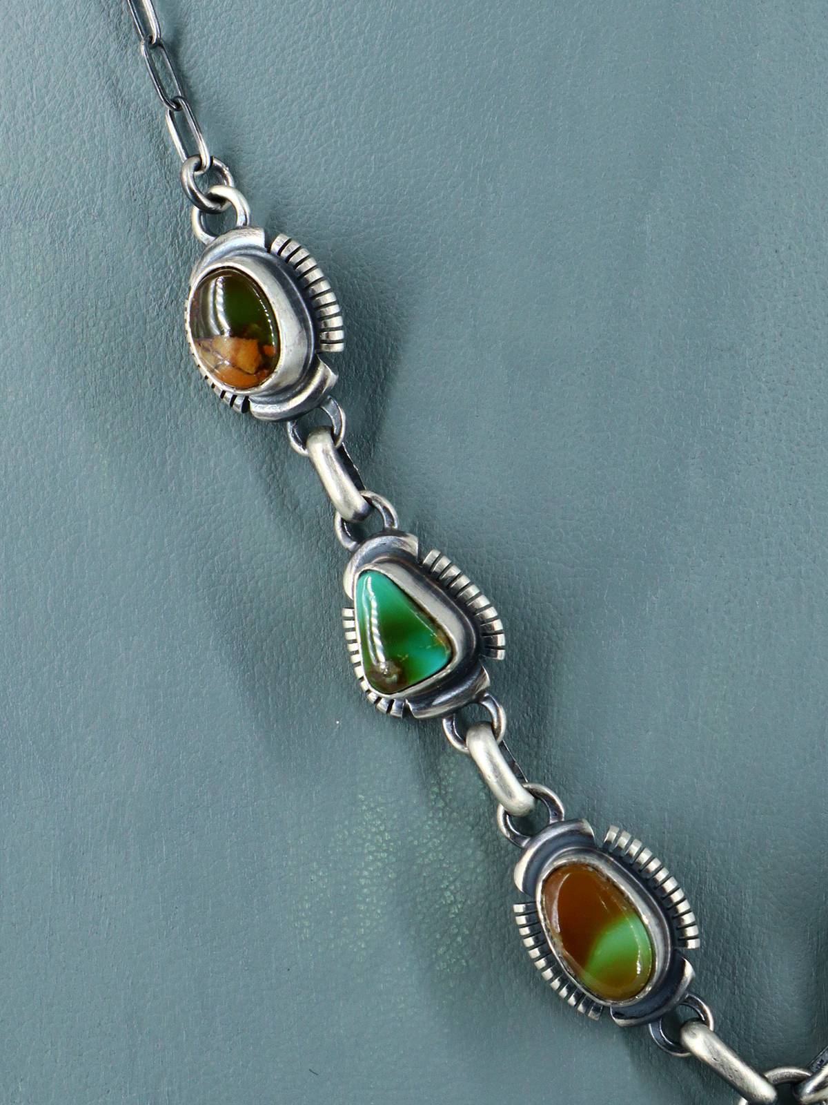 Navajo Natural Royston Turquoise Link Chain Lariat Necklace Set
