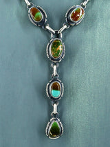 Navajo Natural Royston Turquoise Link Chain Lariat Necklace Set