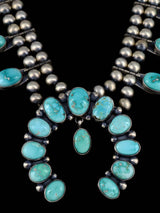 Juego de collar de flor de calabaza turquesa Kingman de plata de ley de nativos americanos