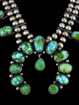 Juego de collar de flor de calabaza turquesa Kingman de plata de ley de nativos americanos