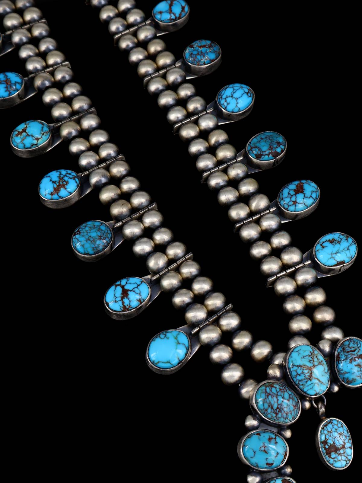 Juego de collar de flor de calabaza turquesa Kingman de plata de ley de nativos americanos