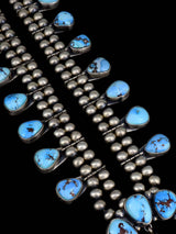 Juego de collar de flor de calabaza turquesa Kingman de plata de ley de nativos americanos