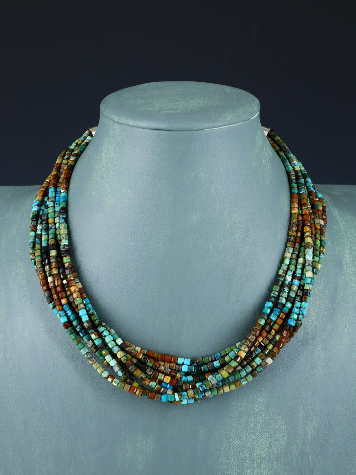 18" Native American Jewelry Nine Strand Turquoise Necklace