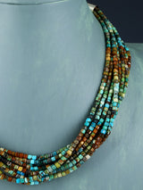 18" Native American Jewelry Nine Strand Turquoise Necklace