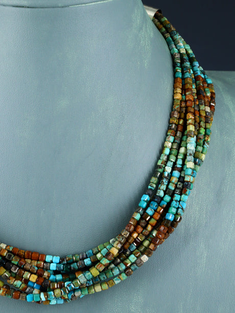 18" Native American Jewelry Nine Strand Turquoise Necklace