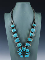 Native American Jewelry Kingman Turquoise Squash Blossom Necklace Set