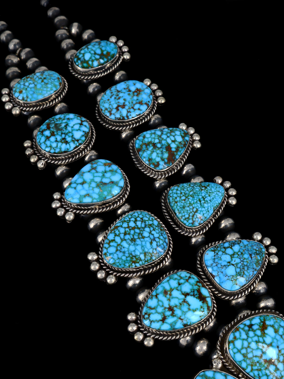Native American Jewelry Kingman Turquoise Squash Blossom Necklace Set