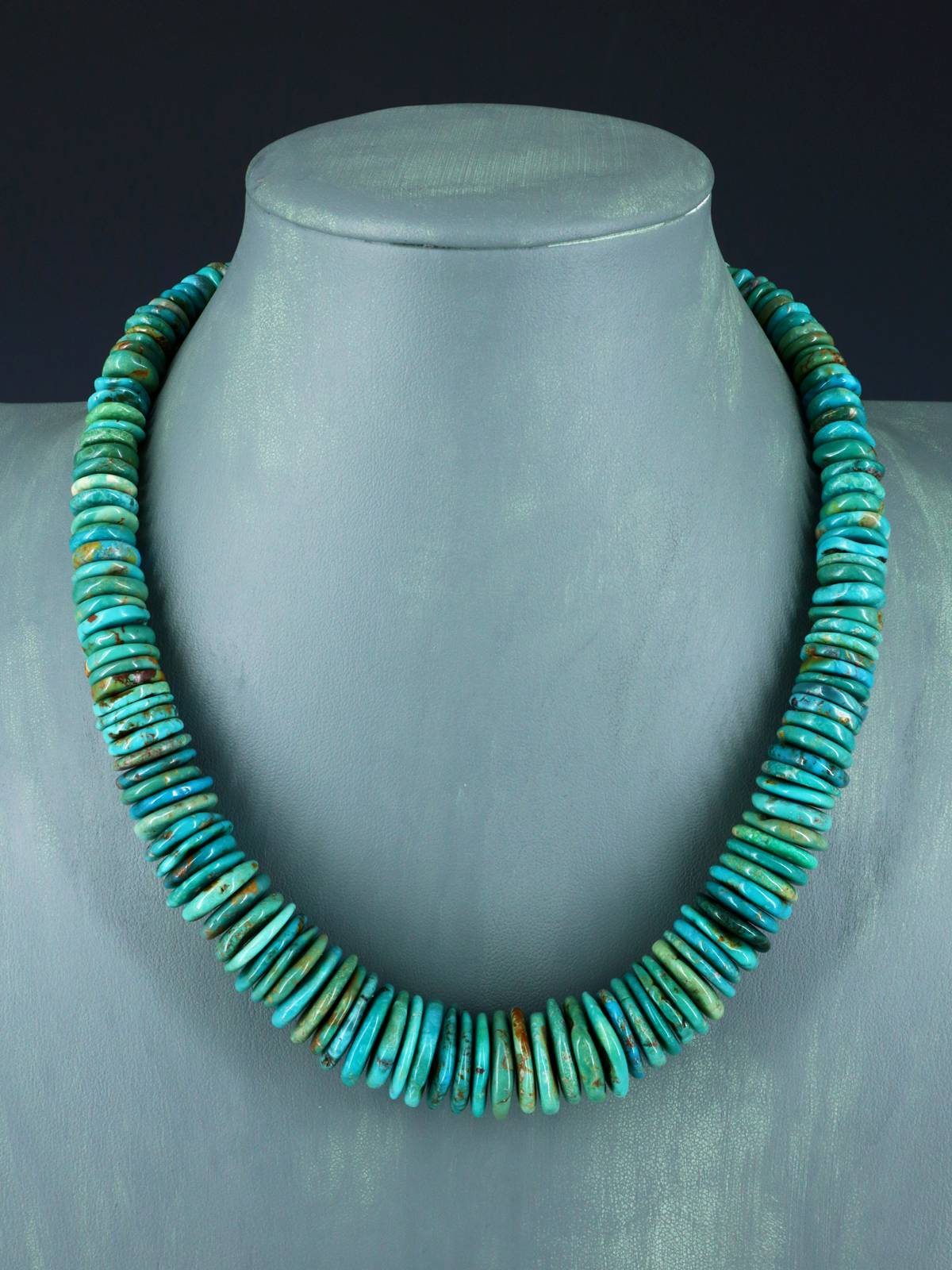 Navajo Single Strand Graduated Turquoise Disc Necklace