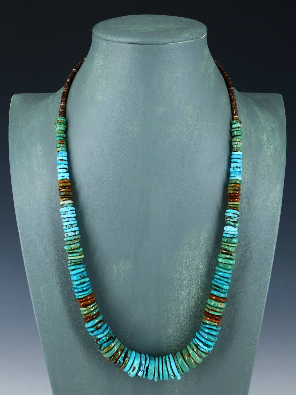 25" Navajo Single Strand Polychrome Turquoise Disc Necklace