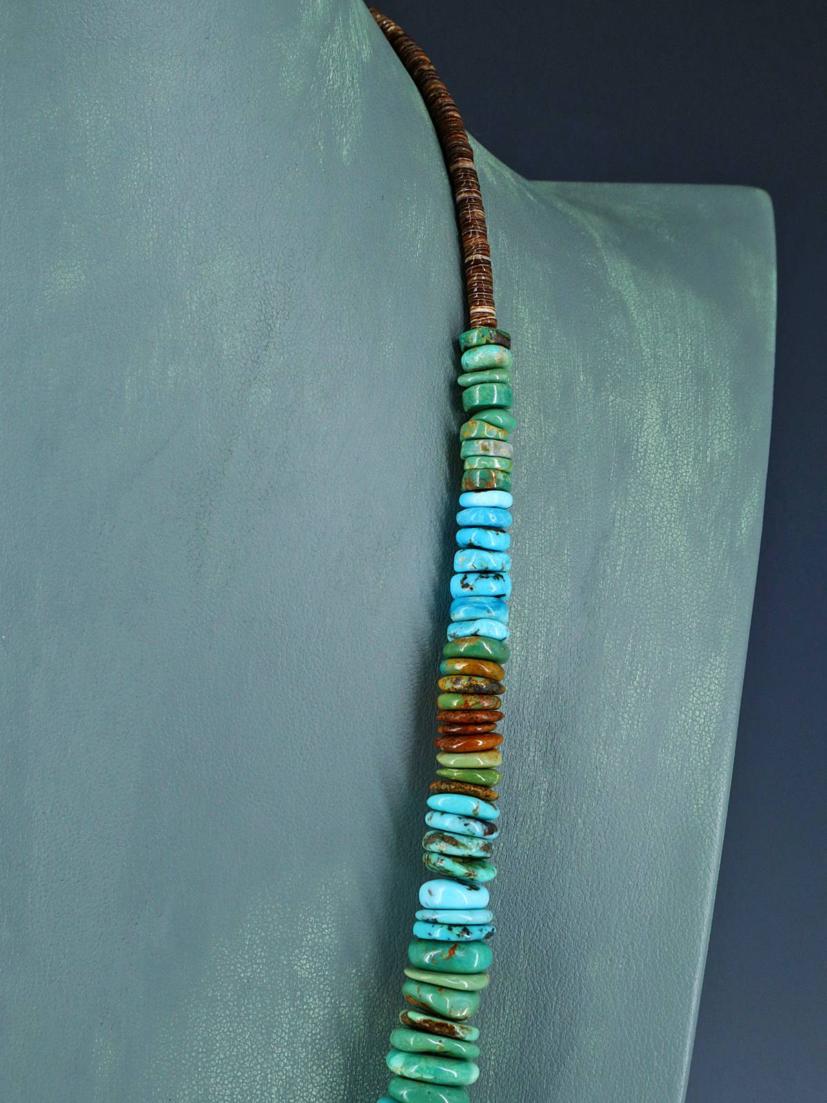 25" Navajo Single Strand Polychrome Turquoise Disc Necklace