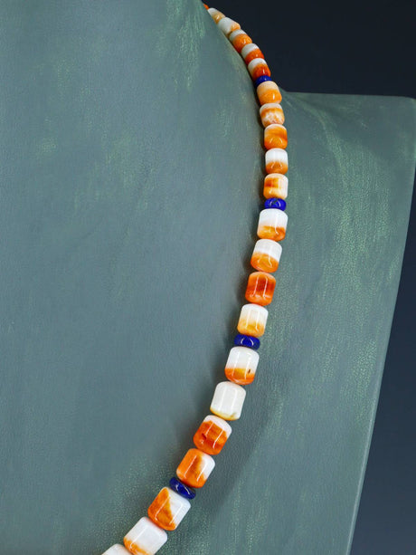 20" Navajo Single Strand Spiny Oyster and Lapis Necklace