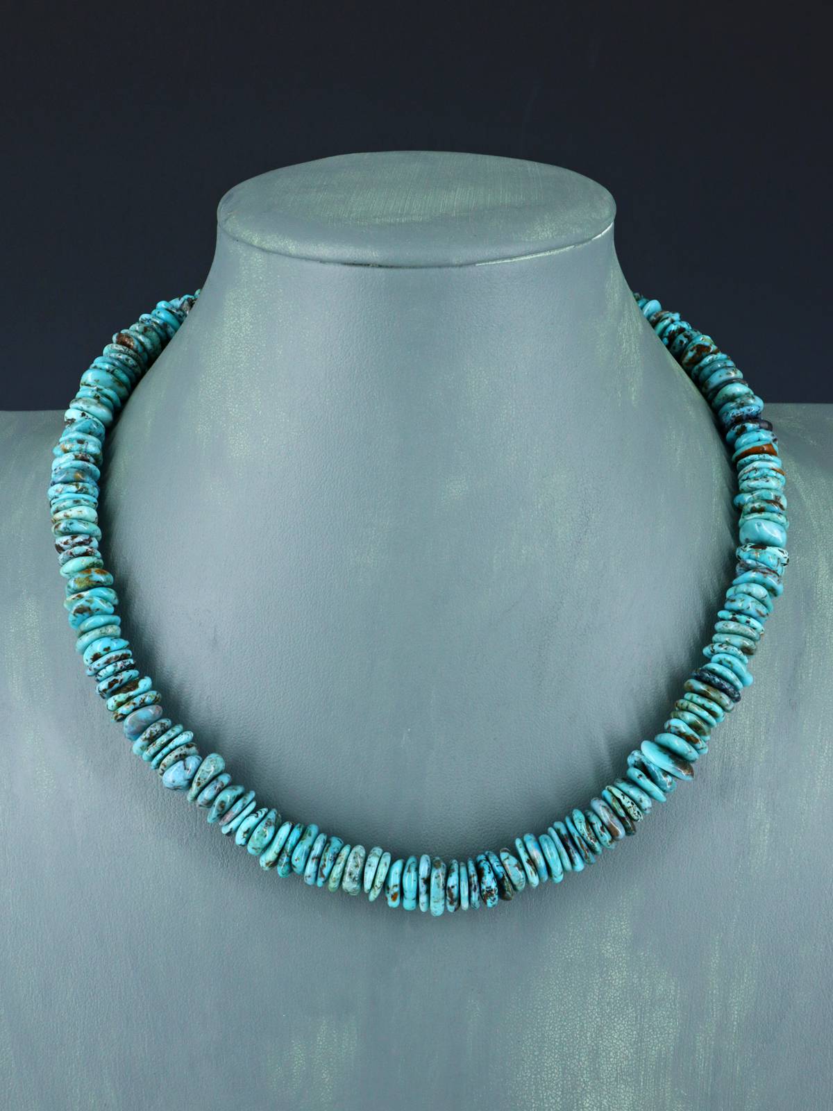 Navajo 18" Single Strand Blue Ridge Turquoise Disc Necklace