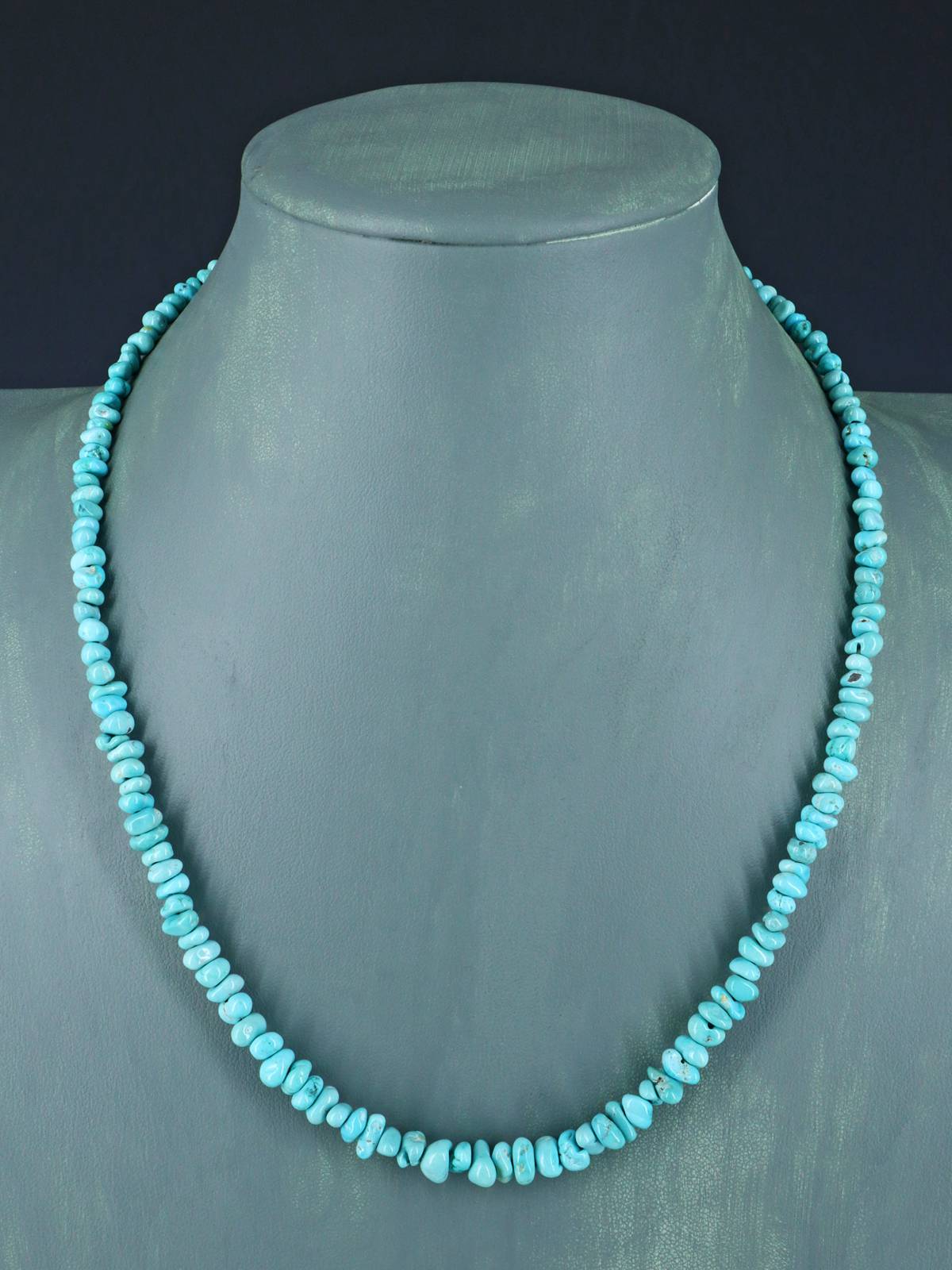 20" Navajo Single Strand Natural Lone Mountain Turquoise Necklace