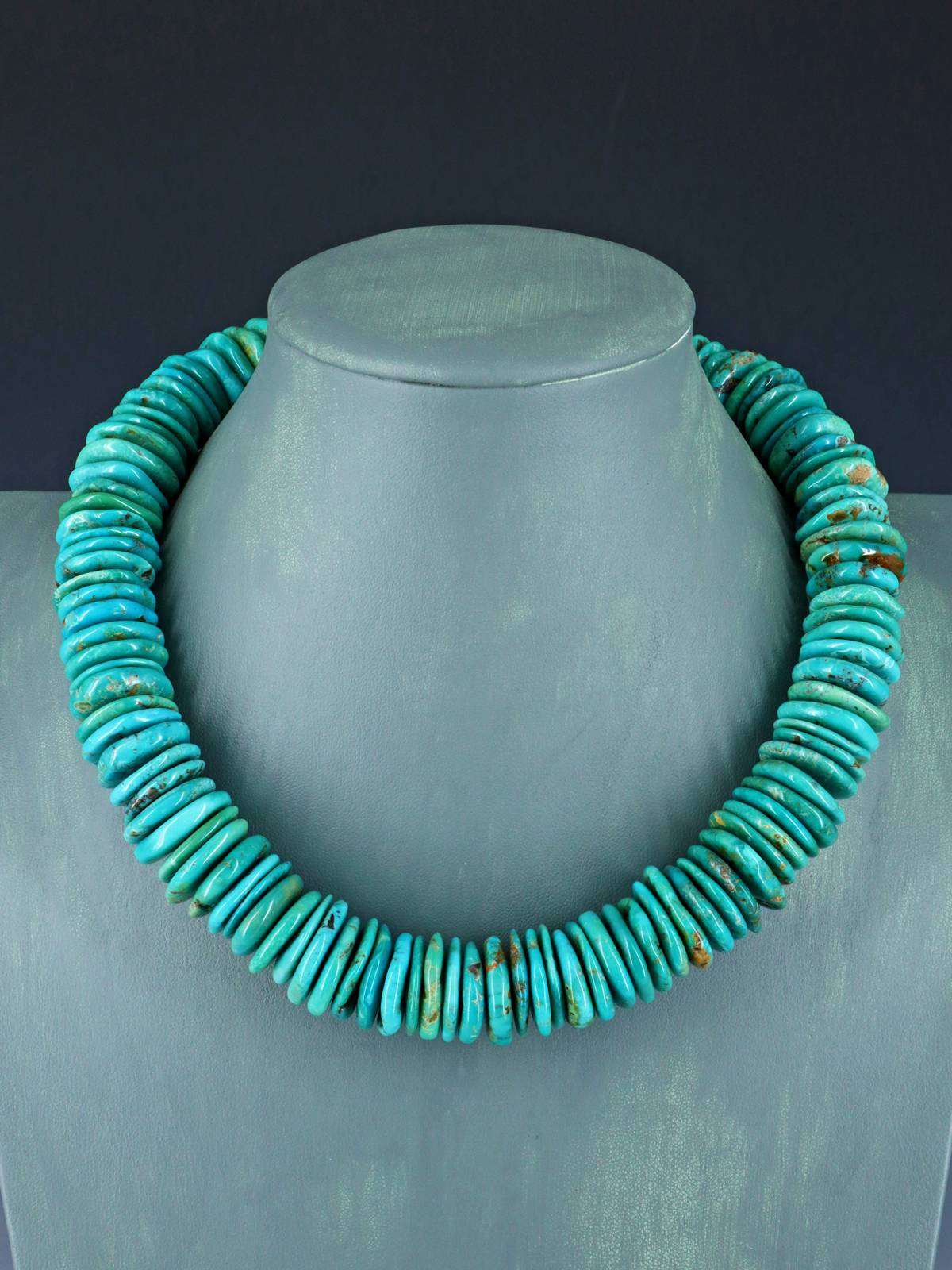 Navajo Single Strand Thick Turquoise Disc Choker Necklace