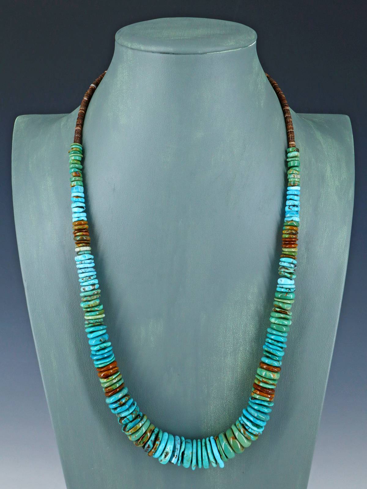 25" Navajo Single Strand Polychrome Turquoise Disc Necklace