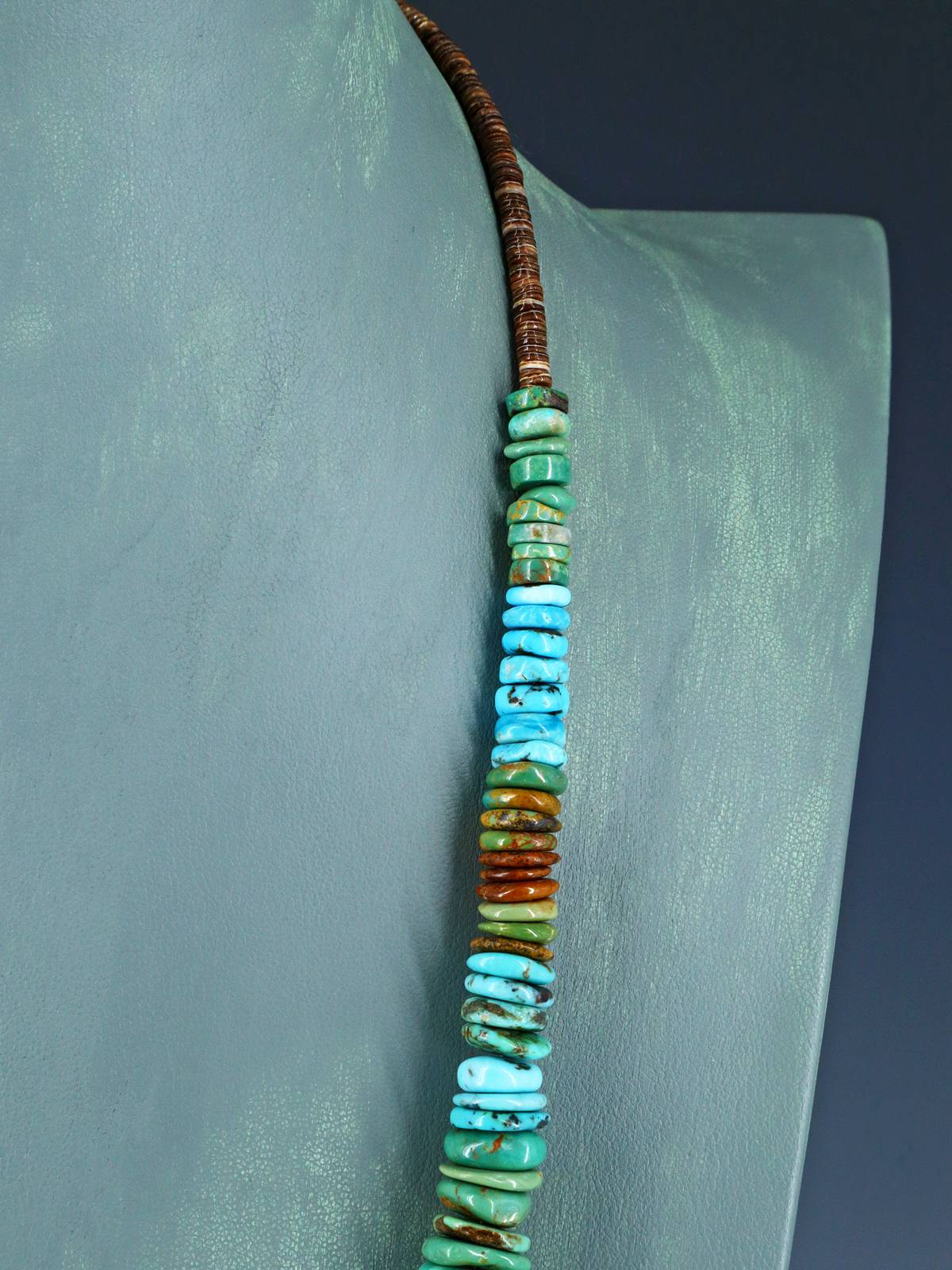 25" Navajo Single Strand Polychrome Turquoise Disc Necklace