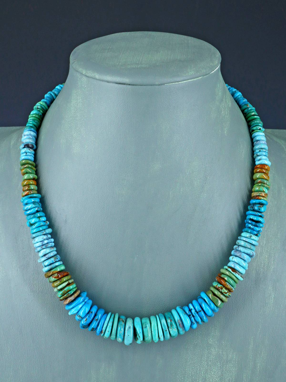 18" Single Strand Polychrome Graduated Turquoise Necklace