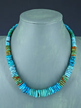 18" Single Strand Polychrome Graduated Turquoise Necklace