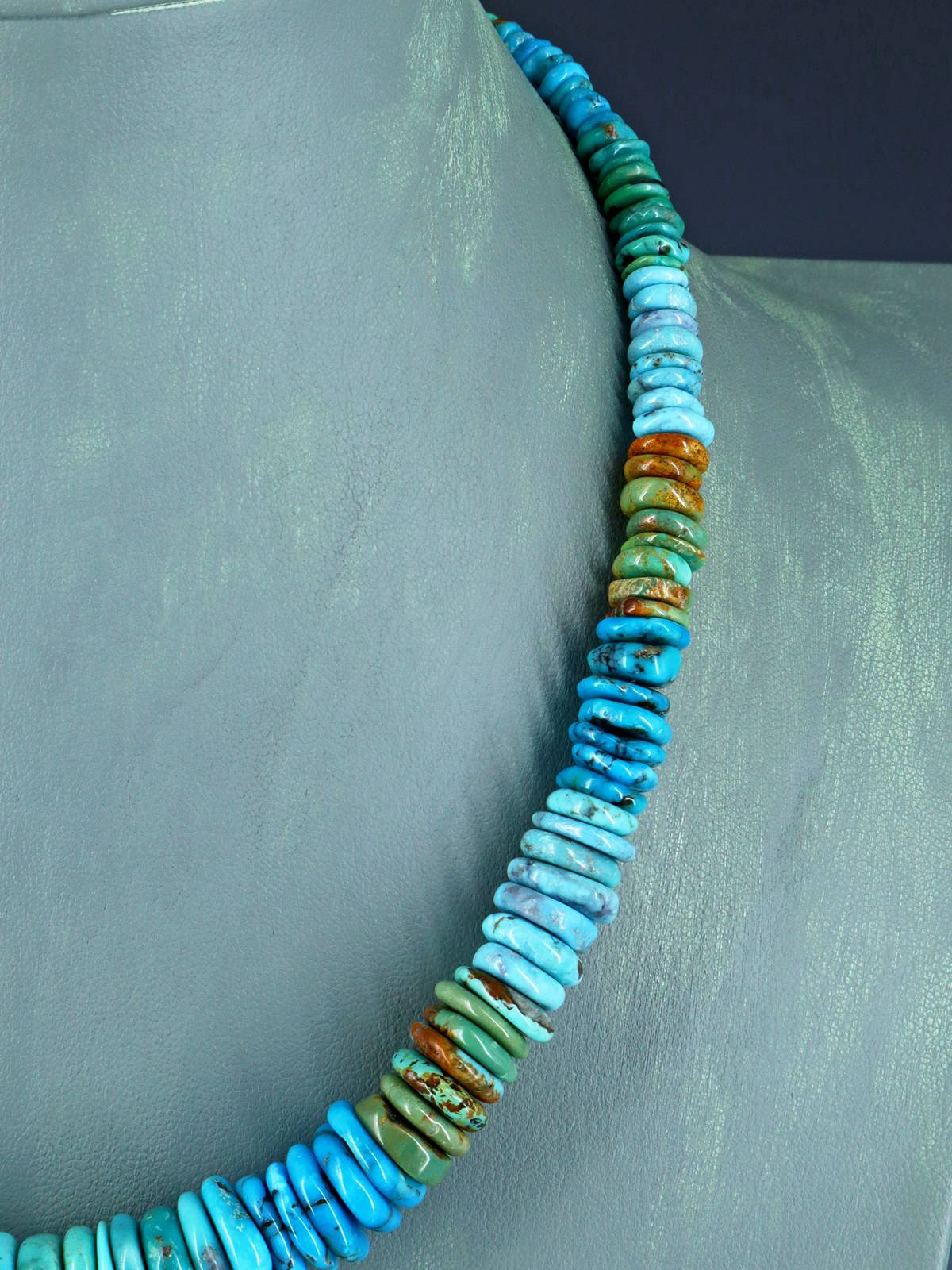 18" Single Strand Polychrome Graduated Turquoise Necklace