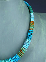 18" Single Strand Polychrome Graduated Turquoise Necklace