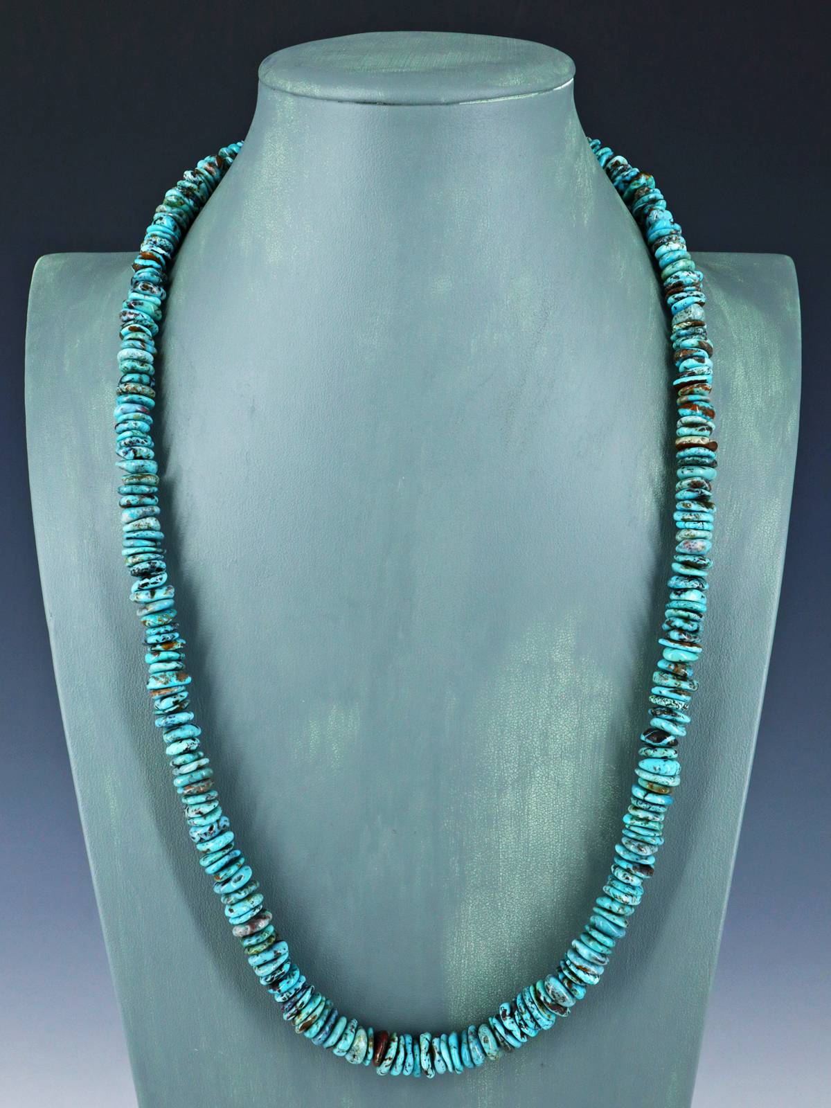 Navajo 26" Single Strand Blue Ridge Turquoise Disc Necklace